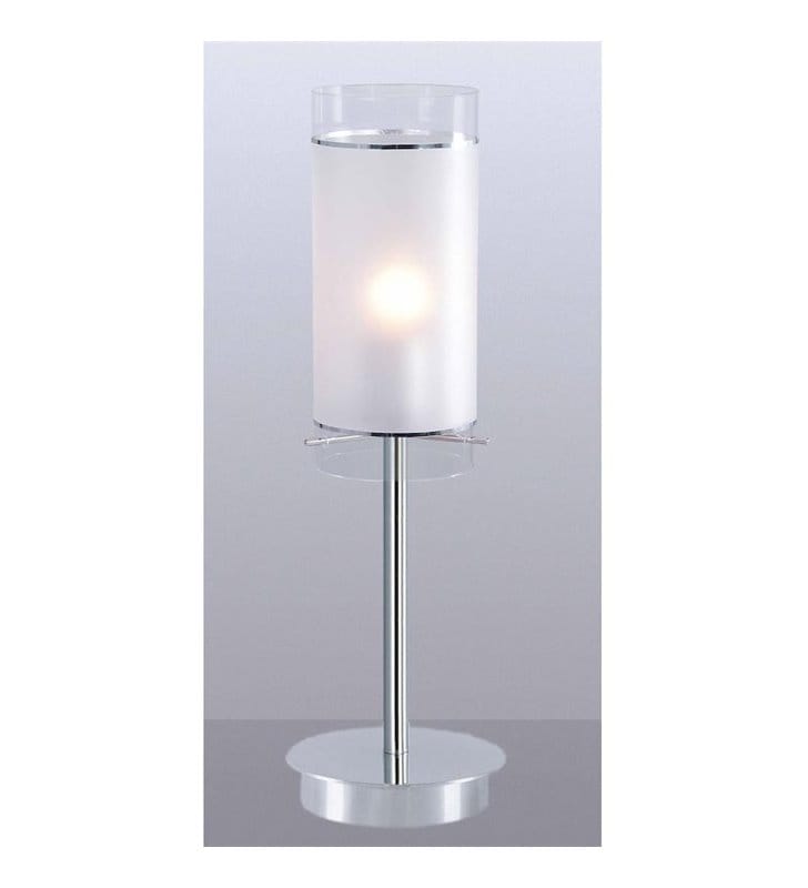 Lampa stołowa Vigo podstawa metal chrom klosz szklana tuba satynowana