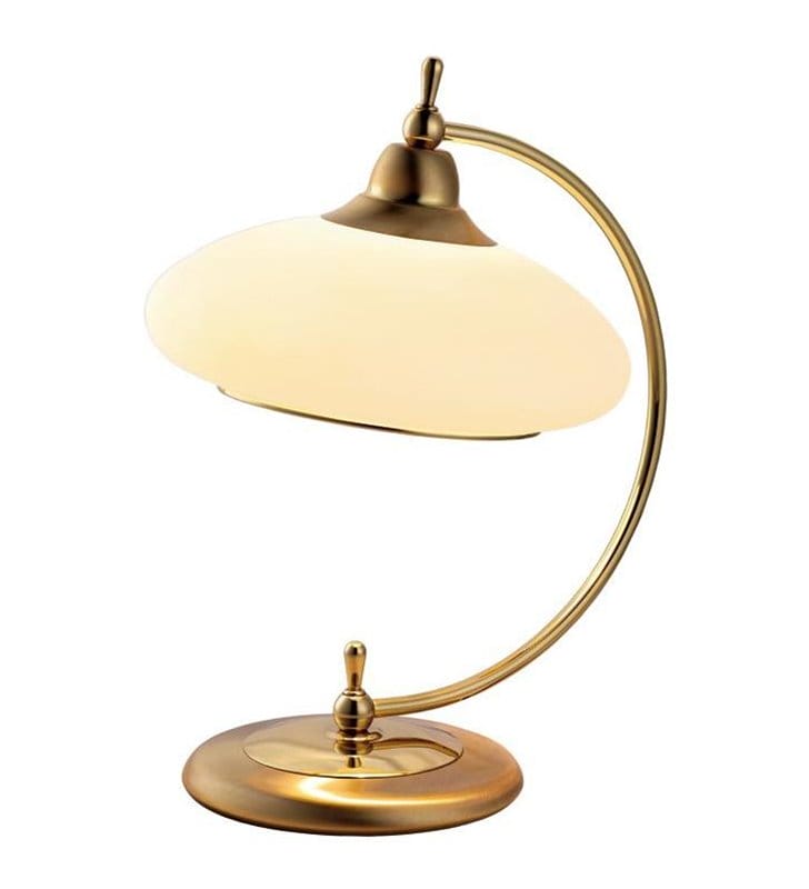Klasyczna stylowa lampa stołowa Agat patyna połysk klosz ze szkła
