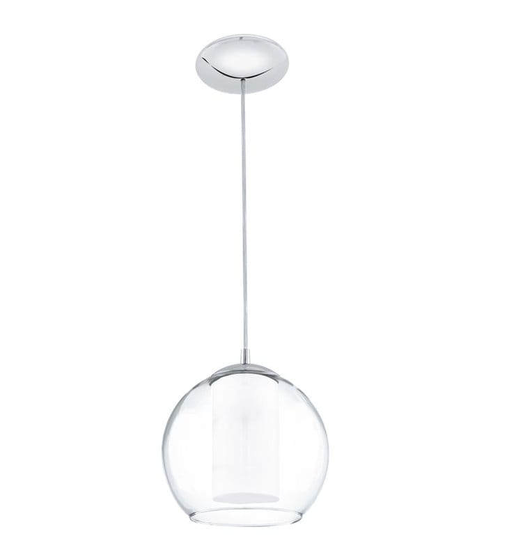 Lampa wisząca Bolsano z podwójnym kloszem zewnętrzny bezbarwna szklana kula wewnętrzny ze szkła satynowanego - OD RĘKI