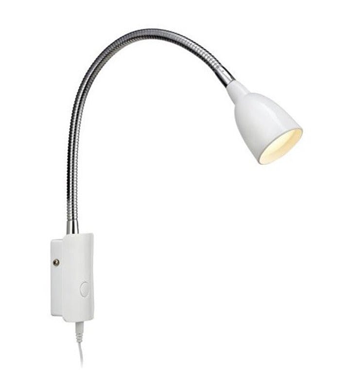 Kinkiet Tulip LED biały z giętkim ramieniem włącznik na lampie przewód do gniazdka
