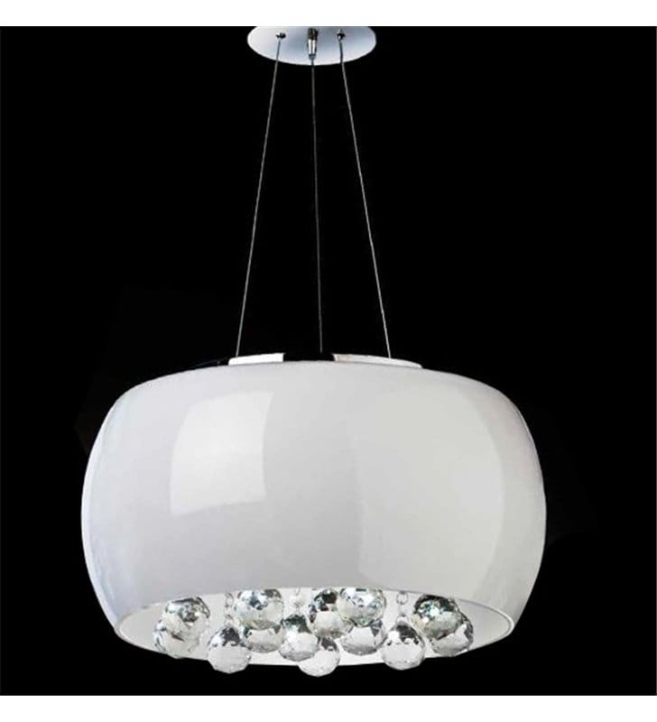 Biała szklana lampa wisząca z kryształowymi kulkami Quince do salonu sypialni jadalni kuchni nad stół