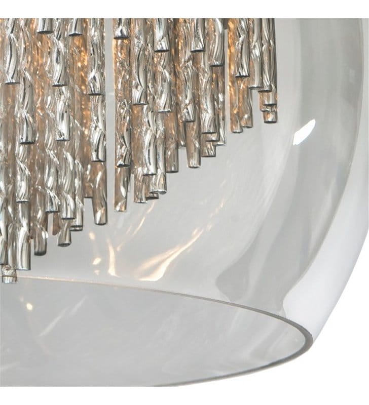 Plafon Rego 50cm szklany bezbarwny klosz z metalowymi aluminiowymi pręcikami do salonu sypialni na korytarz przedpokój hol