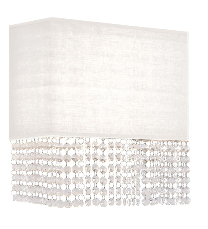 Kinkiet Glamour biały prostokątny abażur tekstylny z dekoracyjnymi kryształkami do salonu jadalni sypialni na przedpokój