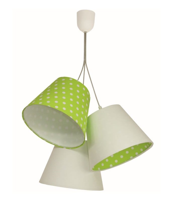 Lampa wisząca Ella biało zielona w groszki 3 abażury do pokoju dziecka