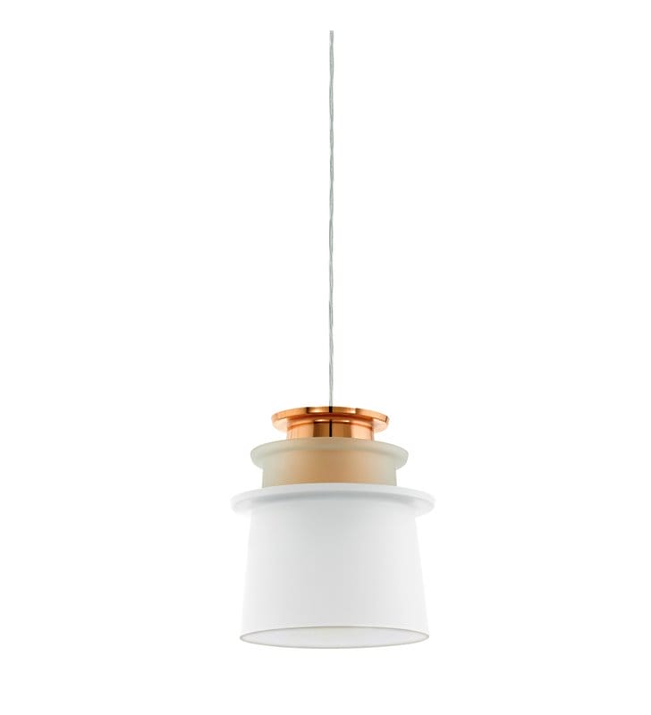 Ciekawa oryginalna lampa wisząca Scazon w kolorze biało miedzianym z satynowanym szkłem do jadalni salonu kuchni sypialni