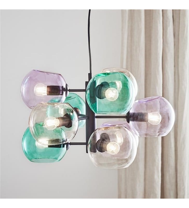 Designerski żyrandol lampa wisząca wielopunktowa ze szklanymi kolorowymi kloszami Soap