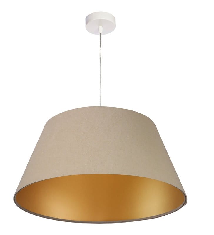 Beżowa lampa zwisająca ze złotym wnętrzem Lixa abażur stożek z tkaniny welurowej do pokoju dziennego jadalni sypialni