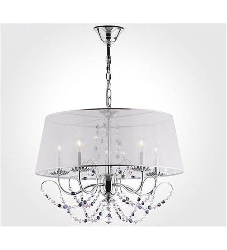 Elegancka lampa wisząca 5 ramienna z kryształami Florida abażur transparentny do jadalni salonu sypialni