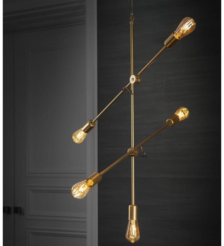 5 punktowa złota prosta loftowa industrialna lampa wisząca Sticks regulowane ramiona