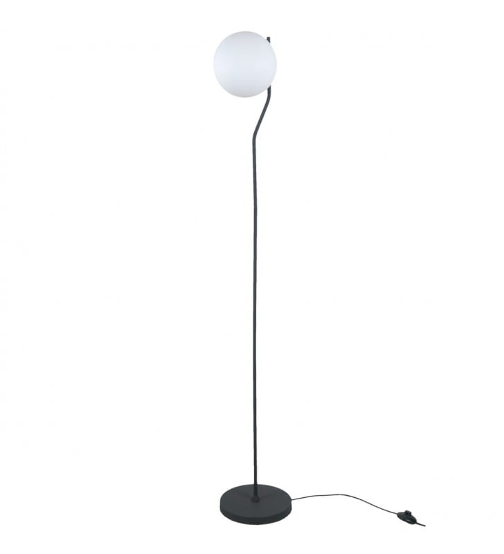 Lampa podłogowa Carimi czarna z białym okrągłym kloszem nowoczesna do salonu sypialni