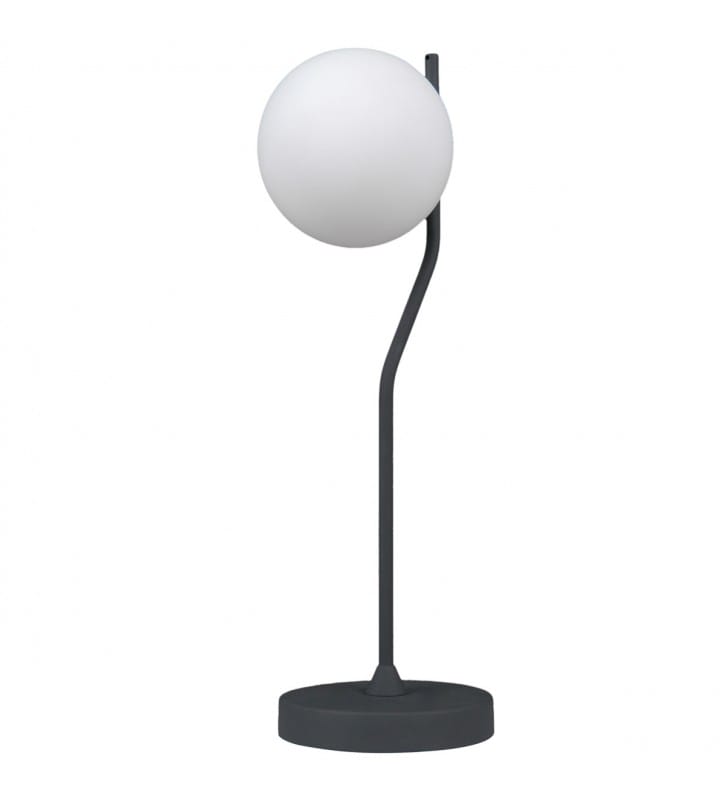 Lampa stołowa Carimi czarna prosta z białym szklanym kloszem