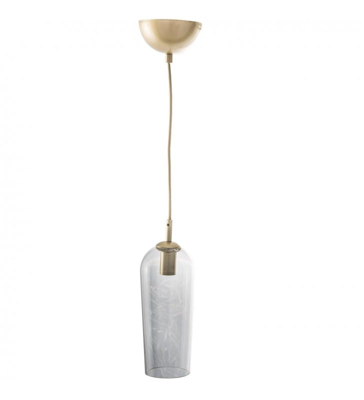 Bezbarwna pojedyncza szklana lampa wisząca Blanca wydłużony klosz wykończenie w kolorze szampana