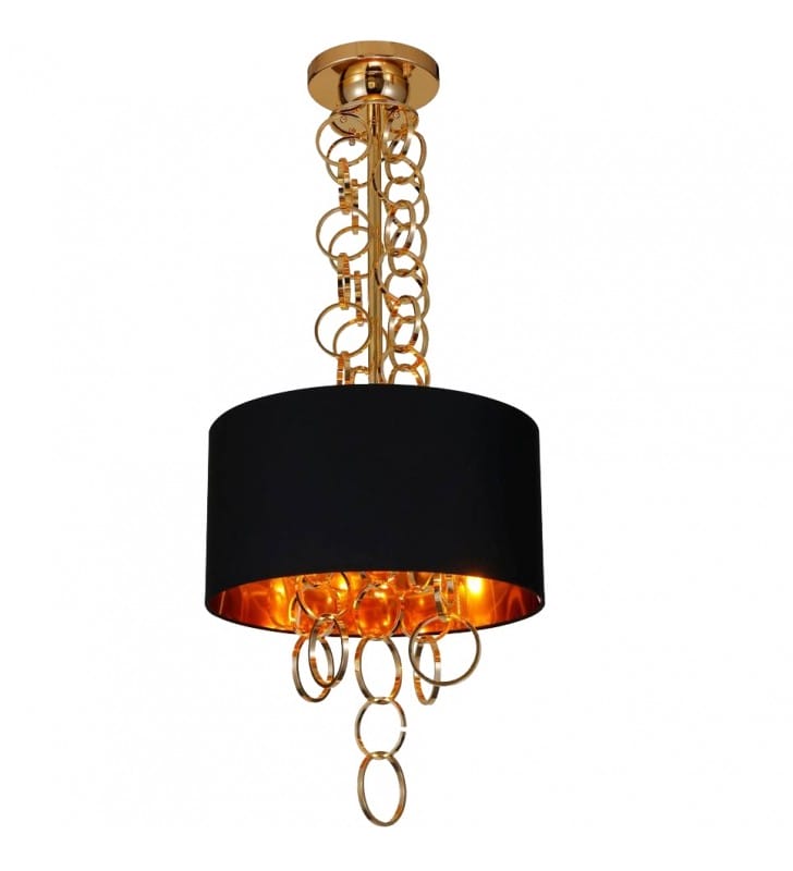 Czarno złota lampa wisząca w stylu glamour Kate abażur 45cm sztywne zawieszenie do salonu sypialni jadalni