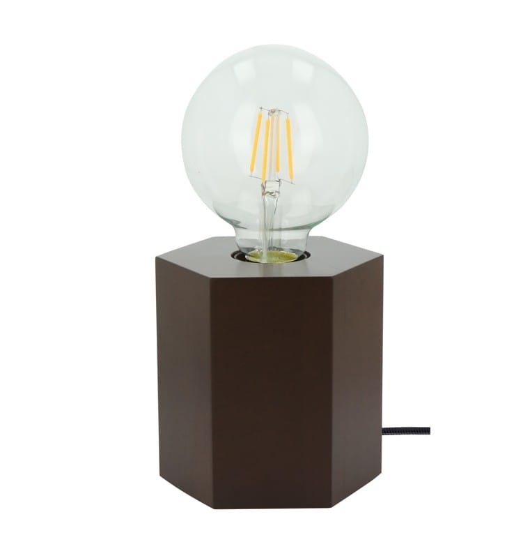 Ciemna drewniana minimalistyczna lampa stołowa Hexar