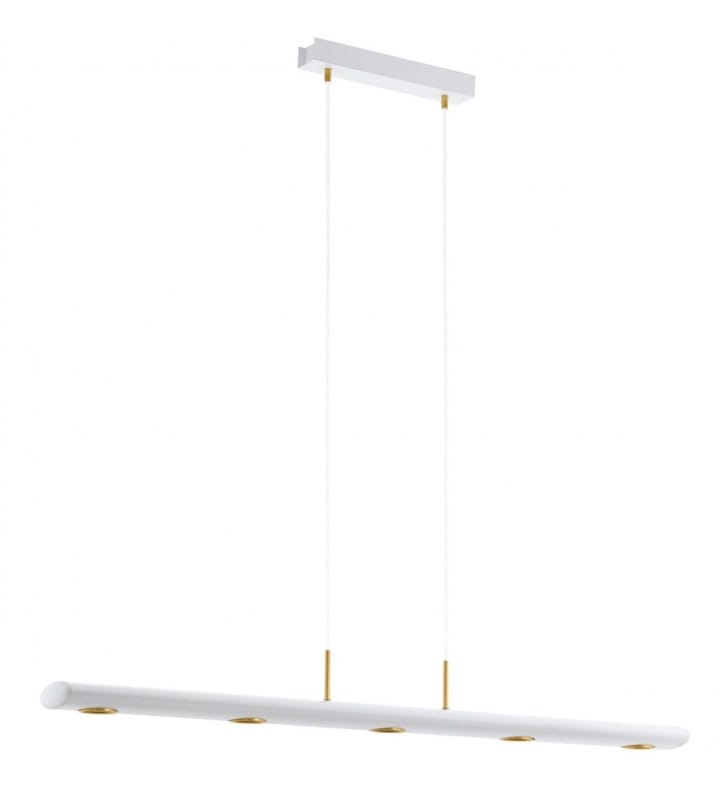 Biało złota lampa wisząca Canelas LED belka o długości 116cm do biura kuchni jadalni salonu nad stół wyspę kuchenną