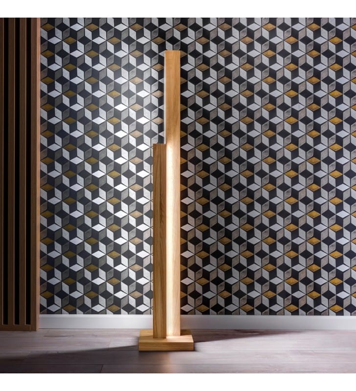 Drewniana nowoczesna lampa podłogowa Manhattan LED dekoracyjna ze ściemniaczem dotykowym