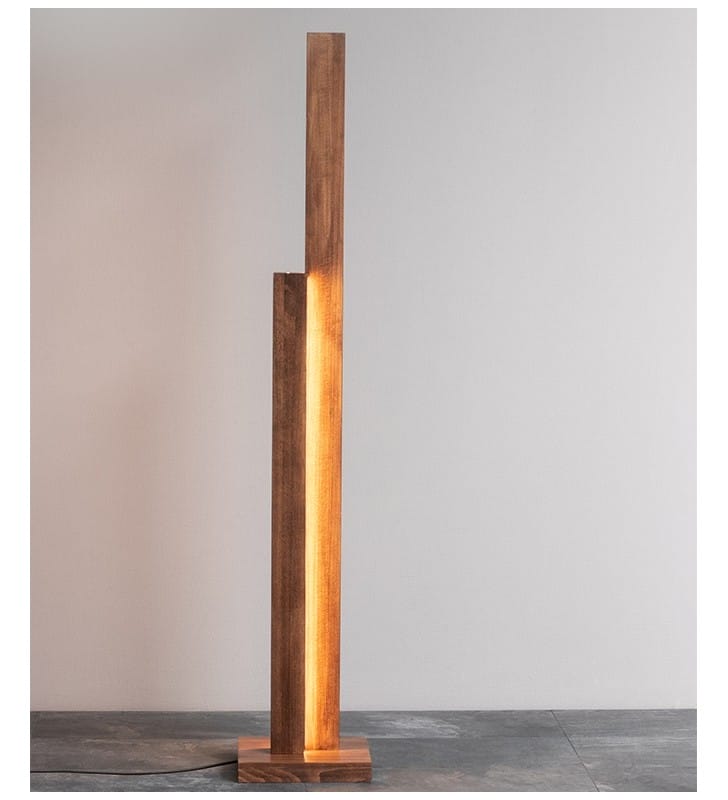 Nowoczesna lampa podłogowa z drewna w kolorze orzecha Manhattan LED ściemniacz dotykowy do salonu sypialni