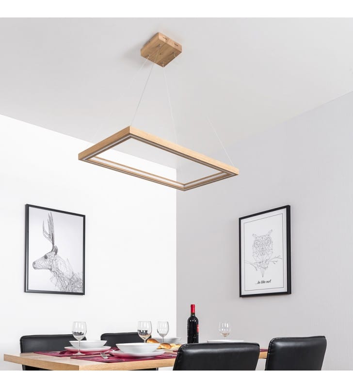 Dębowa lampa zwisająca Legno LED prostokąt ciepła barwa światła do salonu sypialni jadalni kuchni