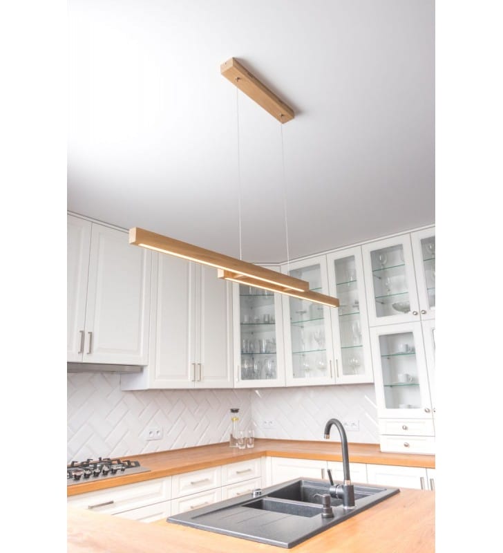 1,5m nowoczesna lampa wisząca z drewna Smal Double dąb olejowany do salonu sypialni jadalni kuchni i biura