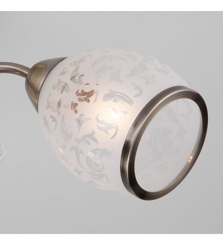 5 ramienna klasyczna lampa sufitowa Lisa wykończenie mosiądz antyczny klosze szklane z dekorem do salonu sypialni na korytarz
