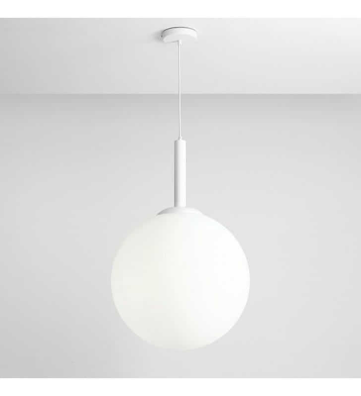 Biała 50cm szklana lampa wisząca Bosso okrągły biały klosz 3 żarówki kula ball do kuchni salonu jadalni sypialni