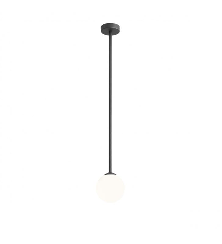 Czarna oprawa Pinne stylowa lampa wisząca lub sufitowa ze sztywnym ramieniem szklany klosz wysokość 92cm