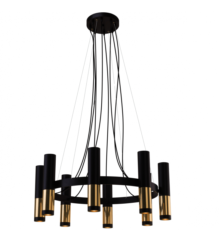 8 punktowa lampa wisząca w kształcie koła Kavos czarno złota wąskie klosze nad stół do jadalni do salonu sypialni kuchni