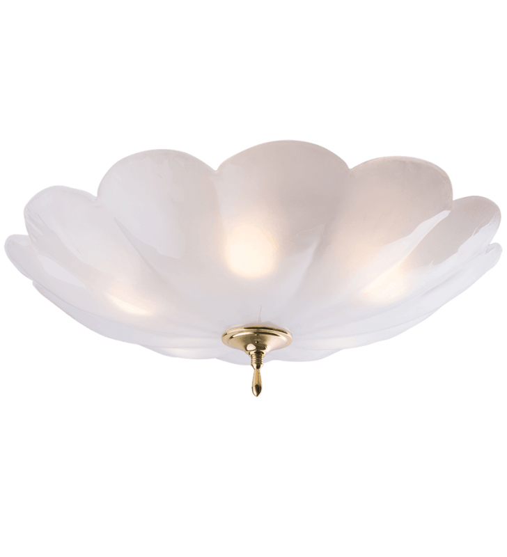 Biały szklany klasyczny plafon w kształcie kwiatu Adel 64cm złote wykończenie do salonu sypialni