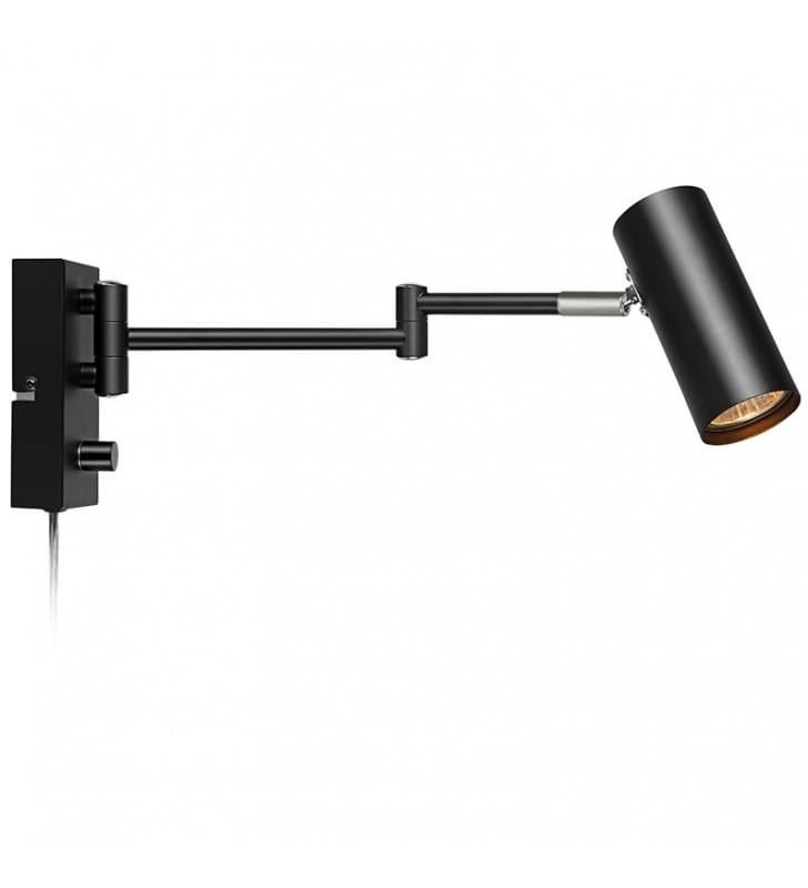 Kinkiet Torino czarny ze składanym ruchomym ramieniem ściemniacz kabel z wtyczką