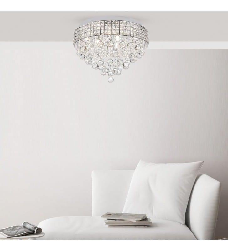 Kryształowy nieduży okrągły plafon Capri 40cm kryształowe kulki do salonu sypialni na korytarz styl glamour