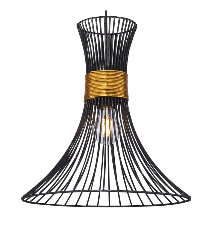35cm metalowa czarno złota nowoczesna lampa wisząca Purra klosz ze złotymi przetarciami np. do jadalni kuchni