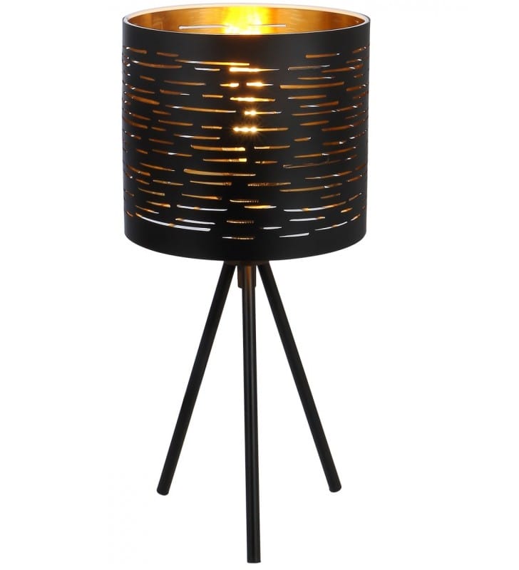 Czarno złota nowoczesna lampa stołowa na 3 metalowych nogach Tunno