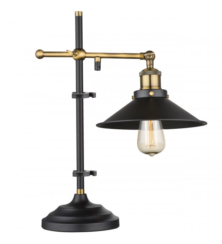Lampa stołowa gabinetowa Lenius metalowa w stylu vintage czarna wykończenie w kolorze antycznego mosiądzu regulacja