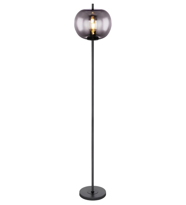 Czarna nowoczesna lampa podłogowa do salonu Blacky klosz szklany grafitowy
