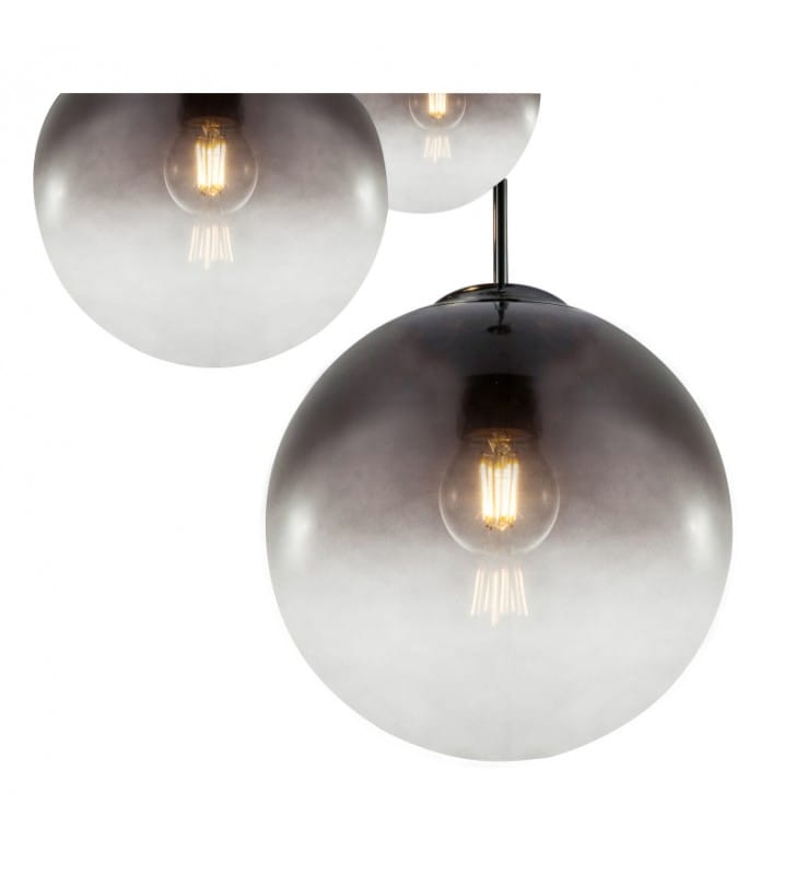 3 zwisowa lampa z cieniowanymi dymionymi kloszami Varus szklane kule do jadalni salonu sypialni