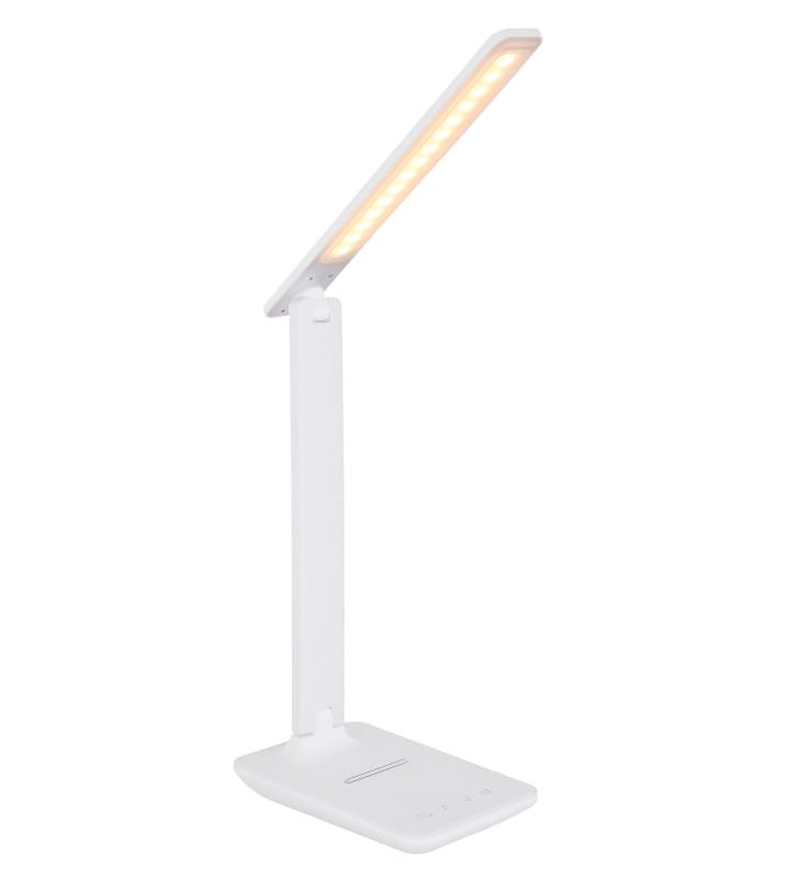 Biała nowoczesna lampa biurkowa LED Bulla ze ściemniaczem zmiana barwy światła długi klosz