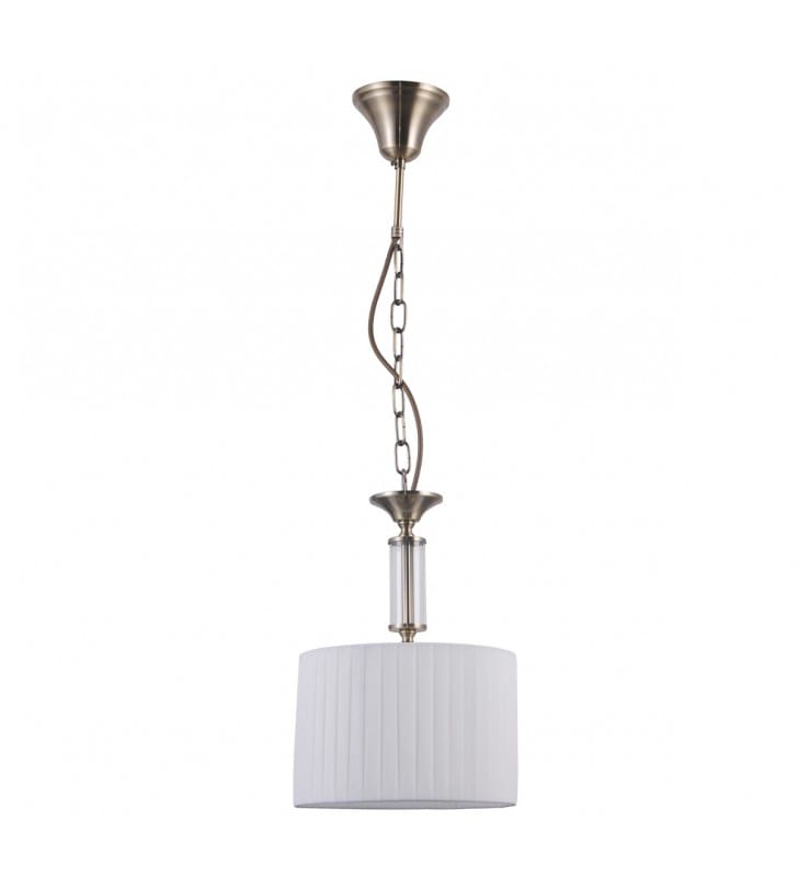 Klasyczna lampa wisząca do sypialni Ferlena biały plisowany abażur brąz antyczny Italux