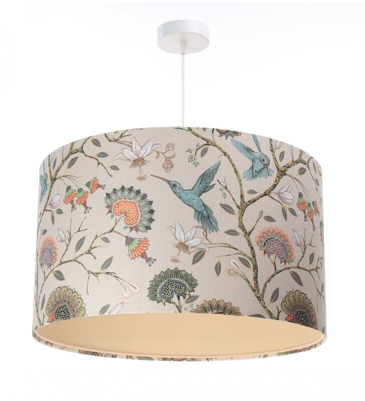 Lampa wisząca z abażurem Kolibri do sypialni jadalni kuchni salonu beżowy środek