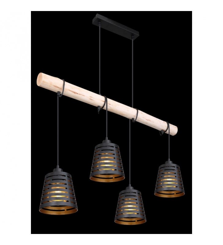 4 zwisowa lampa na drewnianej belce Ablona metal drewno do jadalni nad stół