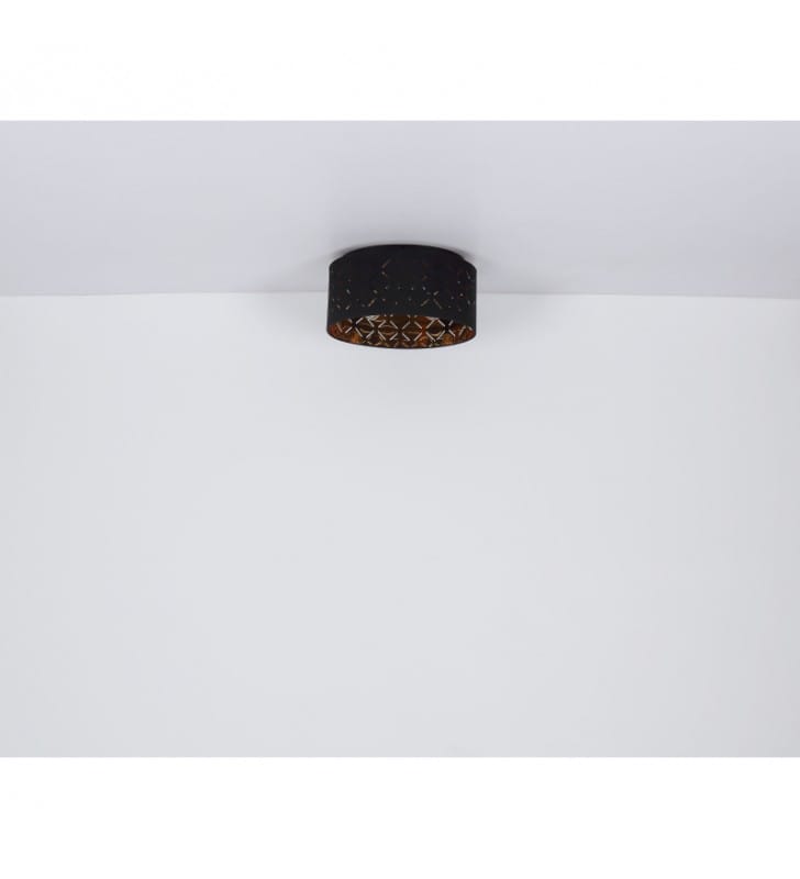Czarny owalny plafon sufitowy Clarke abażur z dekorem złote wnętrze na 2 żarówki