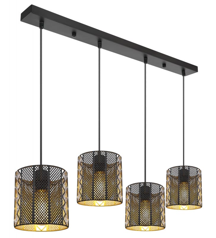 4 pkt metalowa lampa wisząca Abini czarna ażurowe klosze ozdobione akrylowymi kryształkami