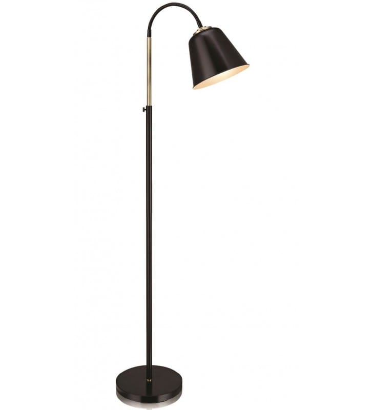 Czarna lampa podłogowa z mosiężnym wykończeniem Kolding wysokość regulowana
