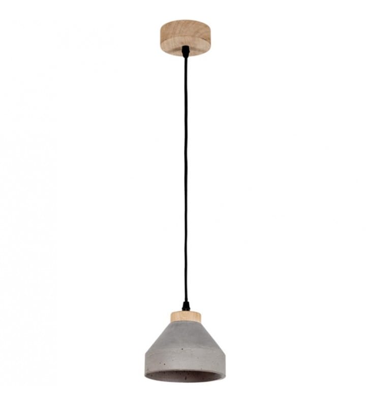 Betonowa lampa wisząca Tristan z drewnianymi elementami do kuchni salonu sypialni