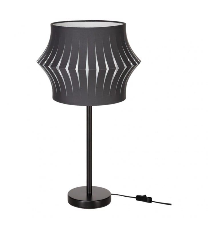 Abażurowa lampa stołowa Lotus abażur antracytowy materiał czarna podstawa