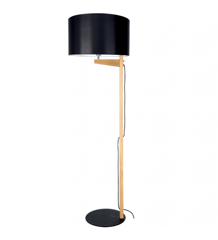 Czarna lampa stojąca podłogowa Alina abażur podstawa drewno dębowe do salonu sypialni