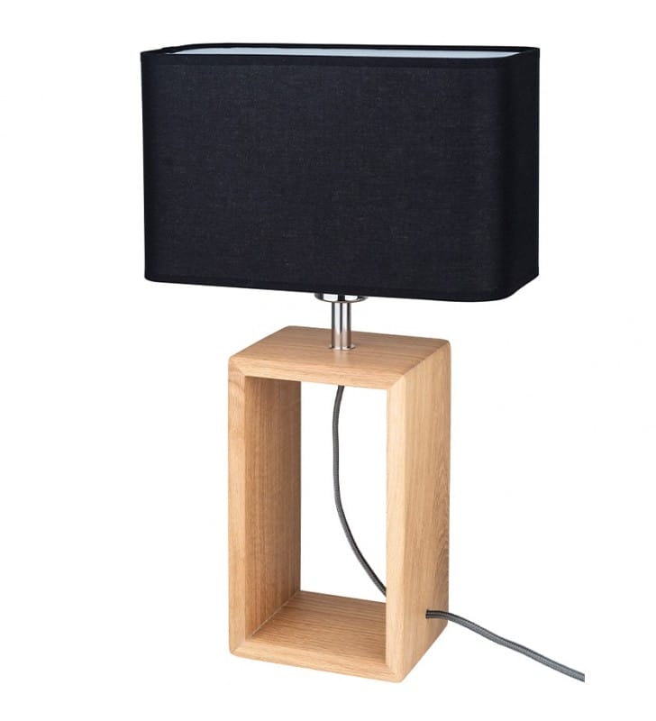 48cm czarna lampa stołowa Cadre z drewnianą prostokątną podstawą na komodę do salonu