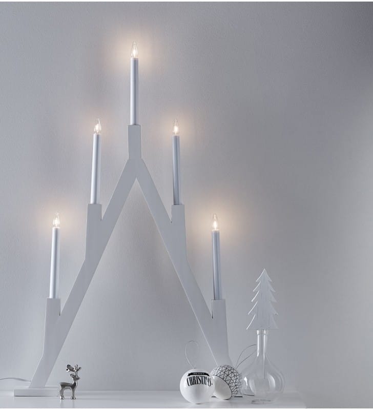 Biały świąteczny świecznik z drewna Bjurfors 5 pkt. dekoracja na prąd