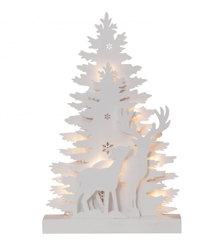 Biała drewniana dekoracja świąteczna Fauna podświetlana na baterie
