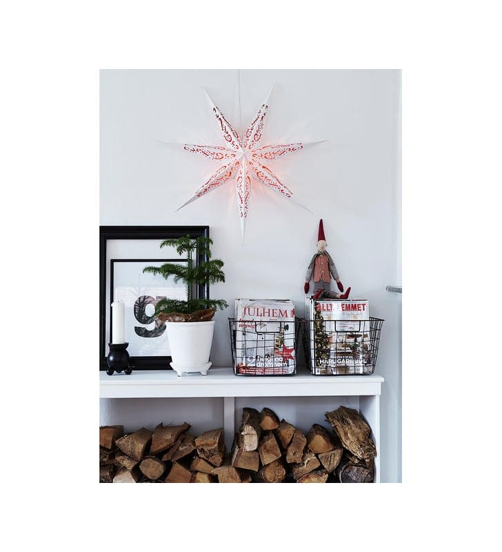 Biało czerwona 75cm wisząca gwiazda z paieru Elina dekoracja świąteczna z podświetleniem