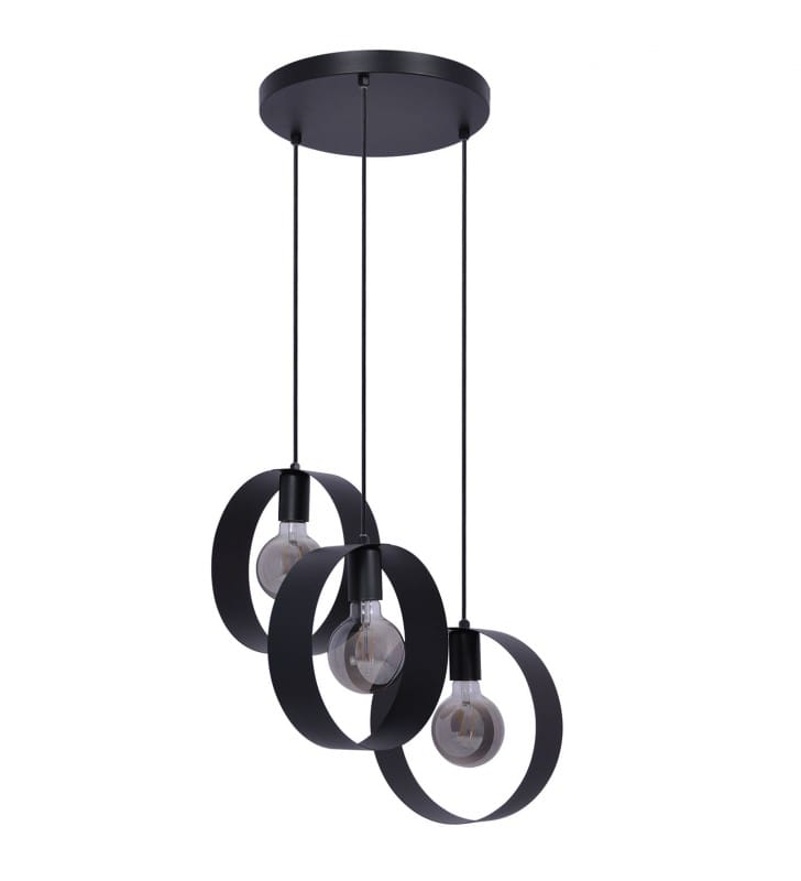 3 zwisowa okrągła czarna industrialna lampa wisząca nad stół do kuchni salonu Emi odkryte żarówki